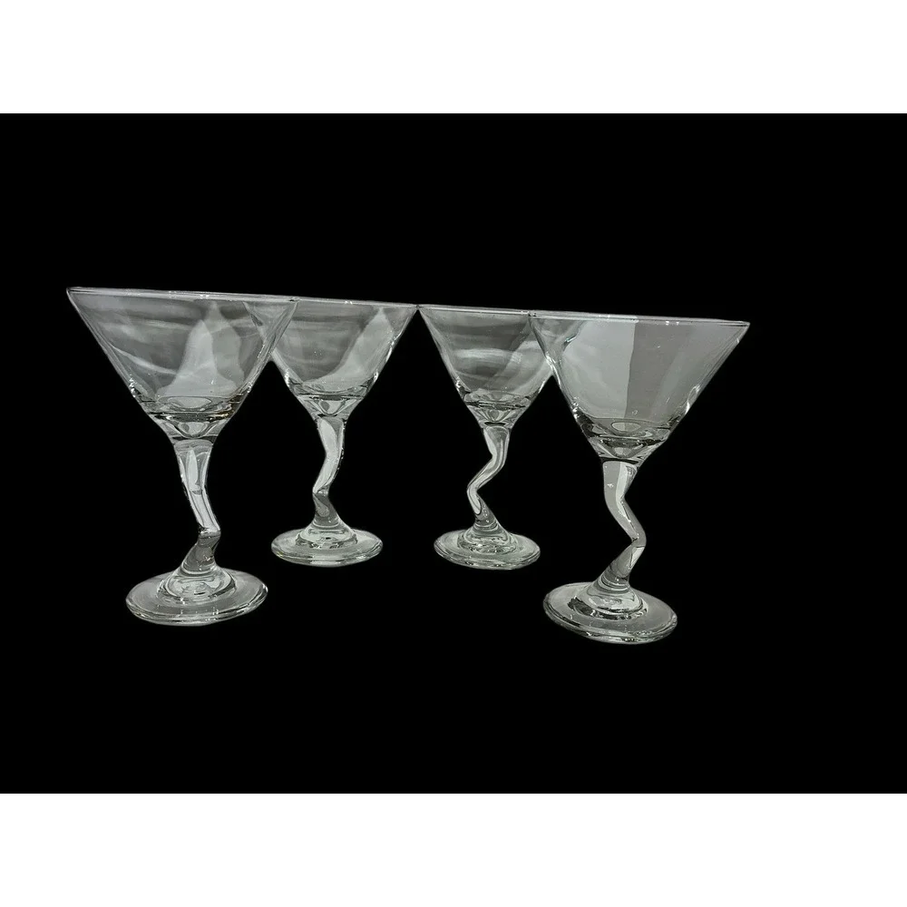 Set Of 4 Libbey Z-Stem Clear Martini Glasses Zig Zag Stem Modern Home Bar